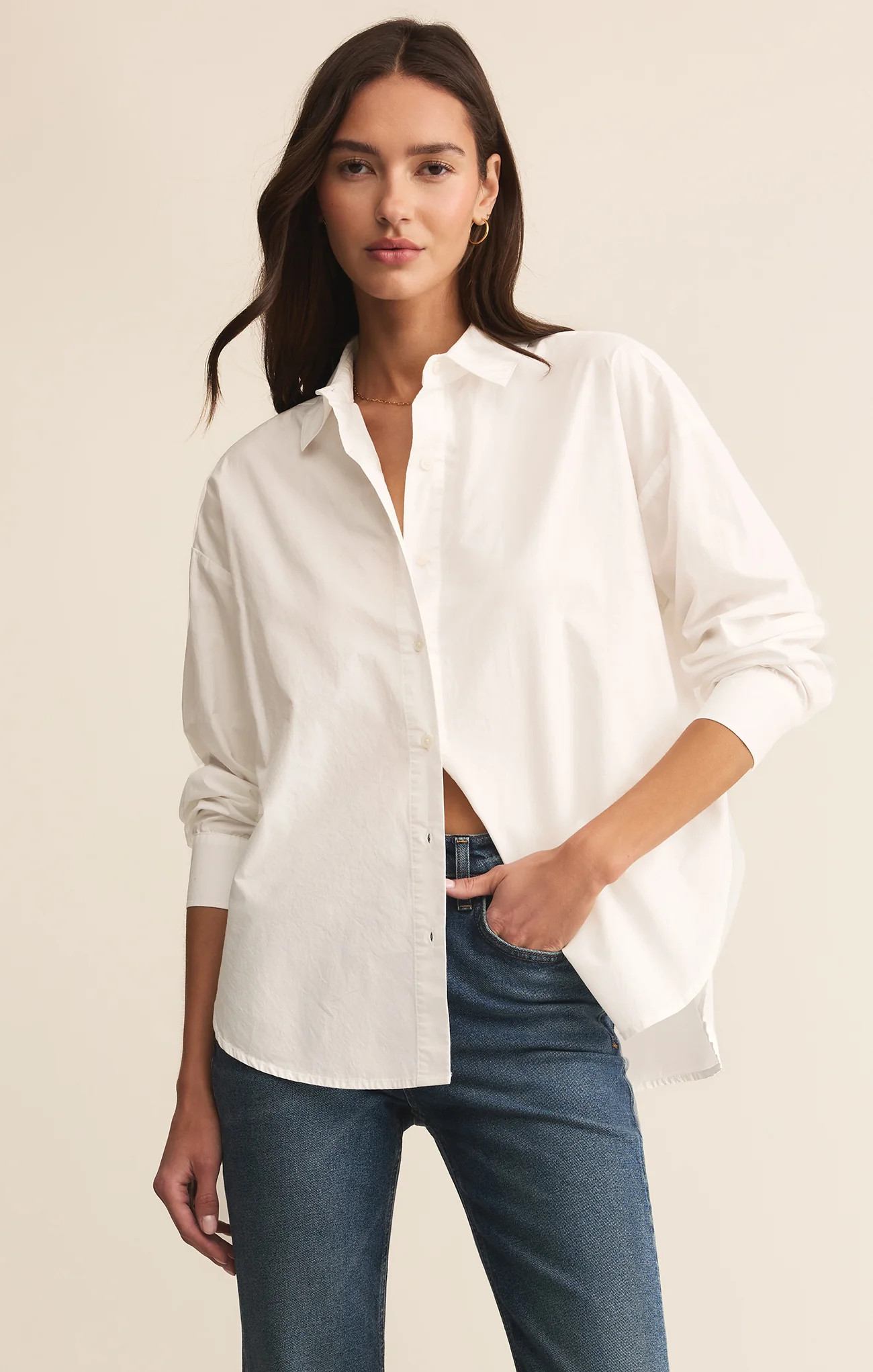 Z SUPPLY Women's Elevated Poplin Button Up, White, Small | Z Supply