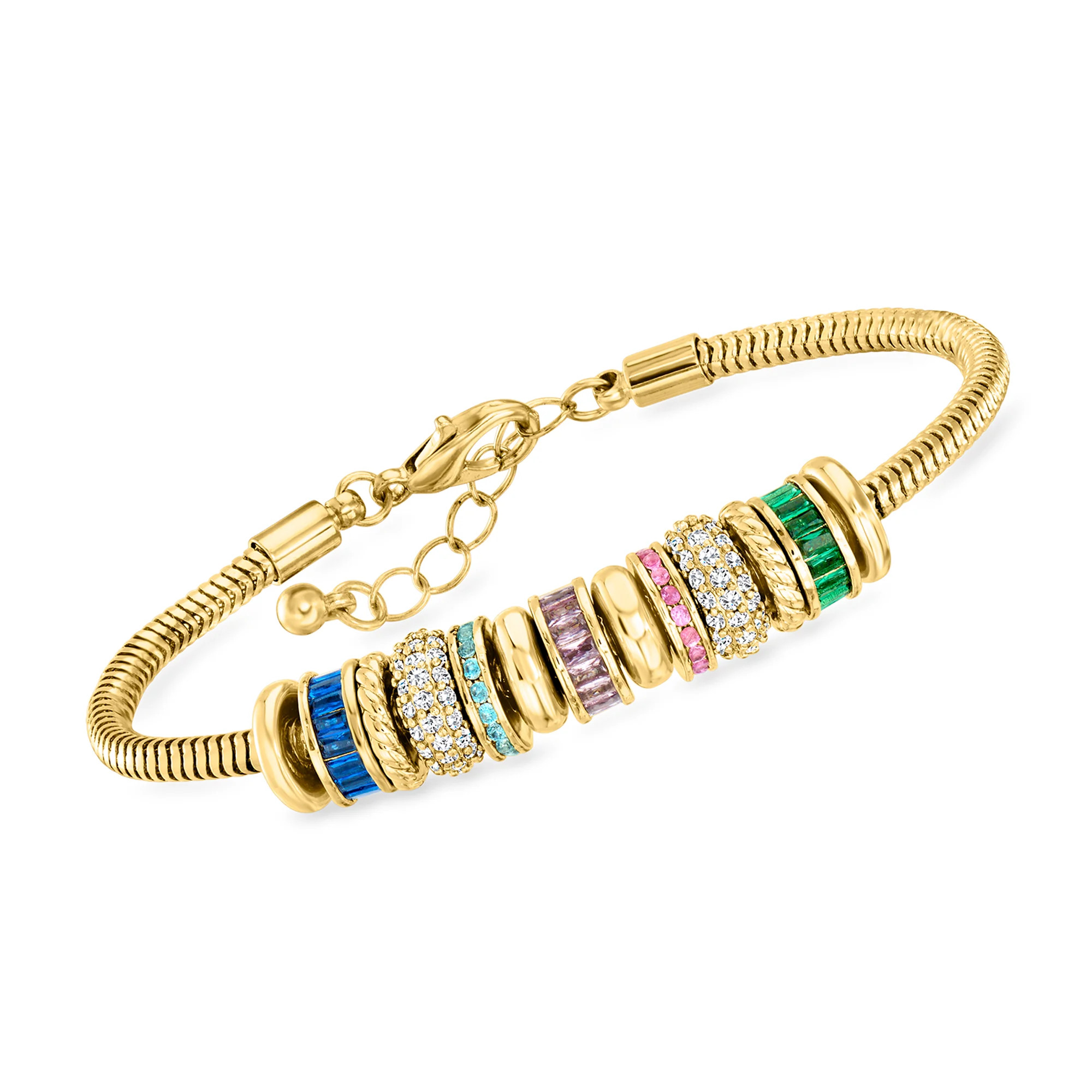 14kt Yellow Gold-Plated Rondelle Bracelet with Simulated Multicolored Gemstones. 7" | Ross-Simons
