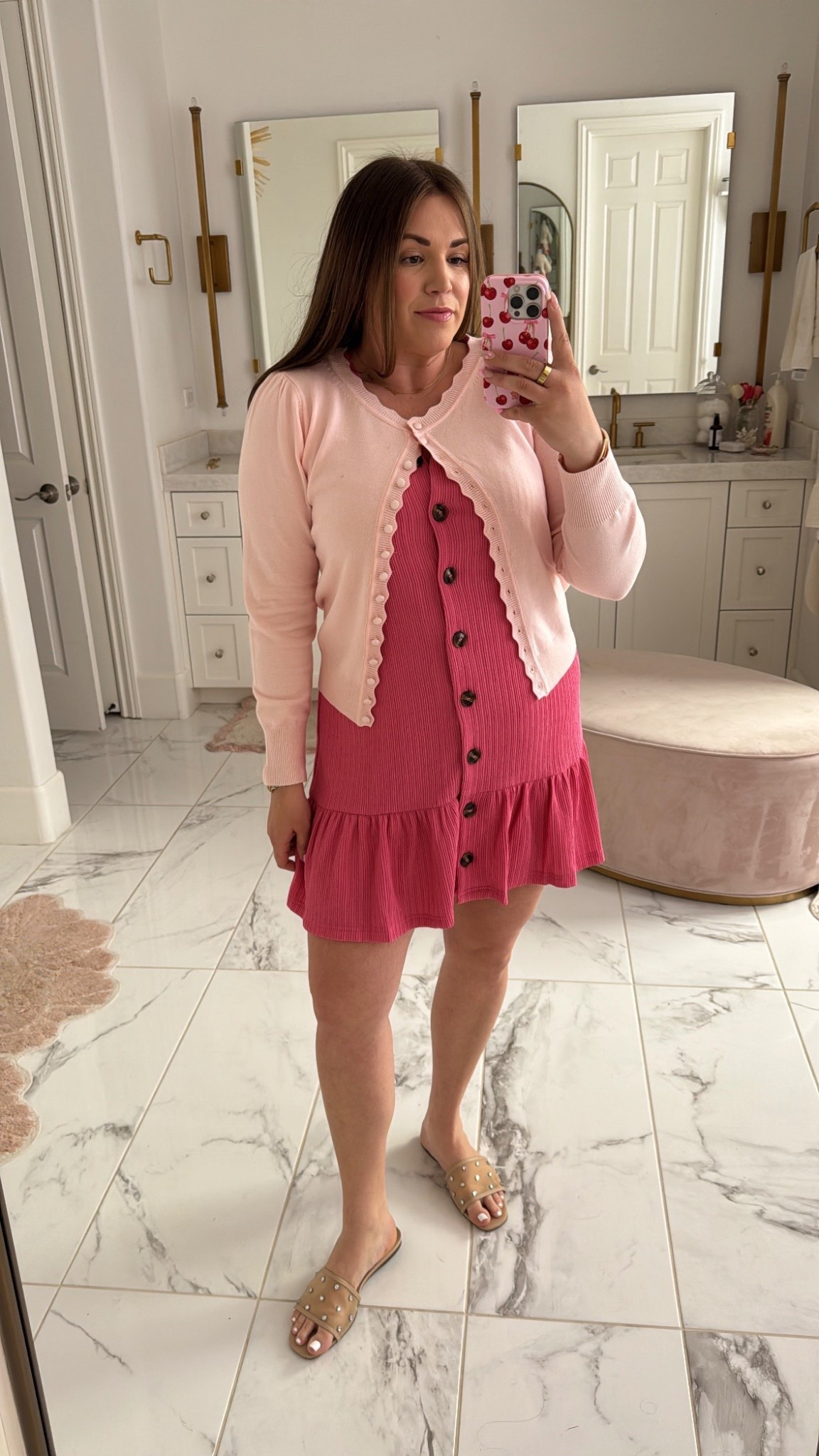 curvy midsize spring style! wearing size large in pink dress and size xl in light pink cardigan 

#LTKFindsUnder50 #LTKSpringSale #LTKMidsize