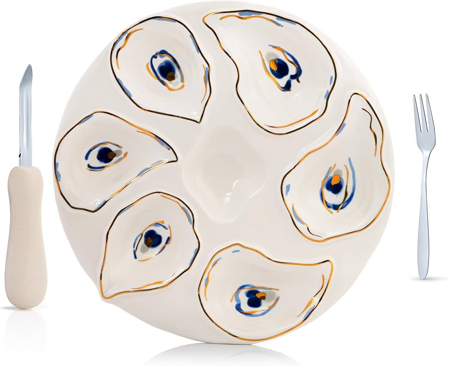 Oyster Serving Platter Set – Oyster Plate with Shucking Knife & Fork | Amazon (US)
