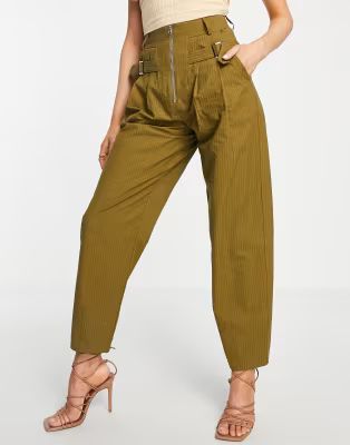 Ghospell high waist peg leg pants in olive | ASOS (Global)