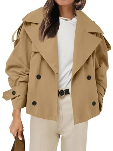 Tankaneo Womens Cropped Trench Coat Casual Double Breasted Short Jacket Fall Fashion Outerwear with Belt | Amazon (US)