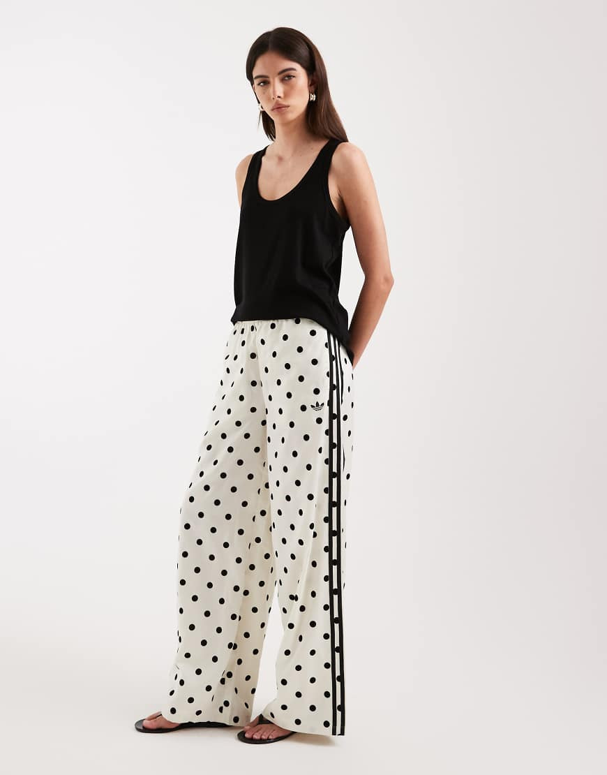 adidas Originals satin wide leg track pants in white polka dot | ASOS (Global)