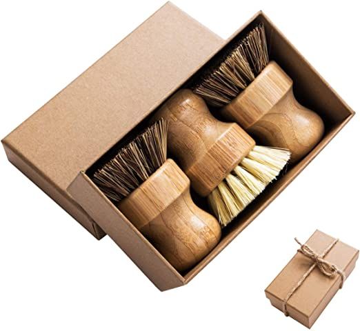 Palm Pot Brush- Bamboo Round 3 Packs Mini Dish Brush Natural Scrub Brush Durable Scrubber Cleanin... | Amazon (US)