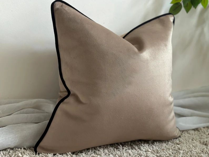 Luxury Beige Taupe Velvet Cushion COVER, Throw Pillows With Fringe or Piped Edge, Long Lumbar, Sq... | Etsy (US)