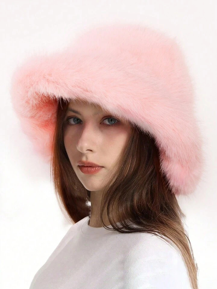 1pc Women Faux Fur Y2K Style Thick Furry Bucket Hat, Suitable For Extremely Cold Days, Outdoor Snow Activity, Daily Wear, Warm In Winter | SHEIN