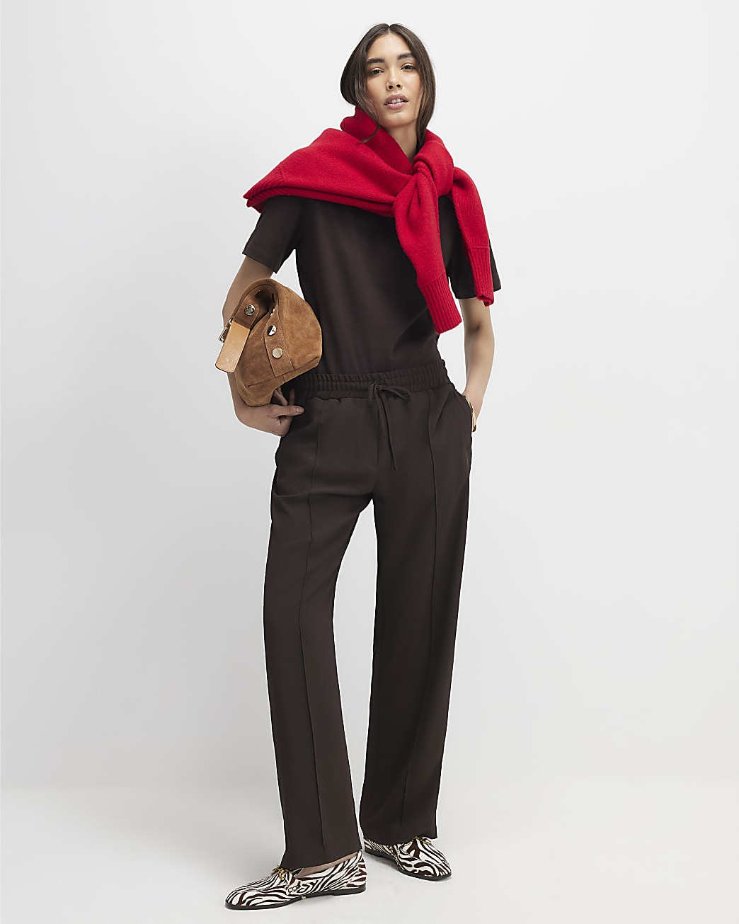 Brown Tailored Wide Leg Joggers | River Island UK & IE