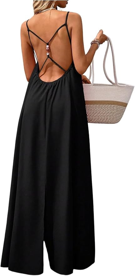 Verdusa Women's Backless Cami Dress Long Maxi Going Out Dresses Boho Split Sun Vacation Outfits | Amazon (US)