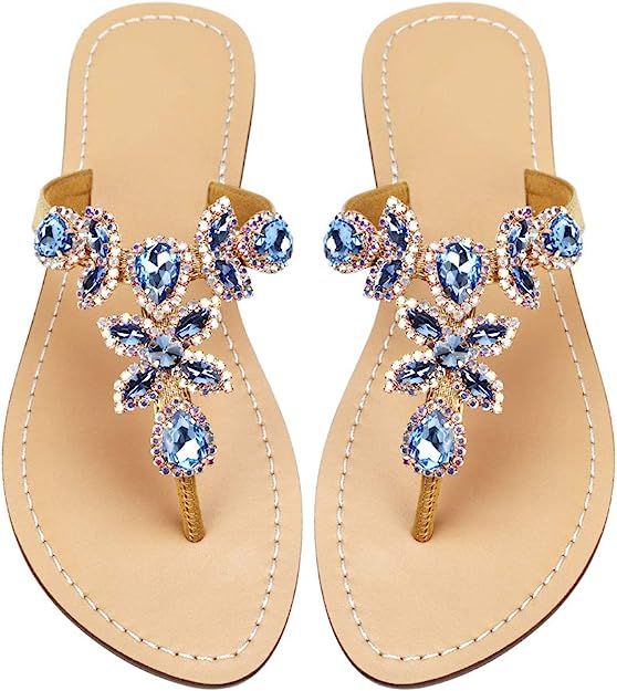 Hinyyrin Available in 13 Colors,Rhinestone Sandals,Women's Flat Sandals,Flip Flop,Jeweled Sandals | Amazon (US)