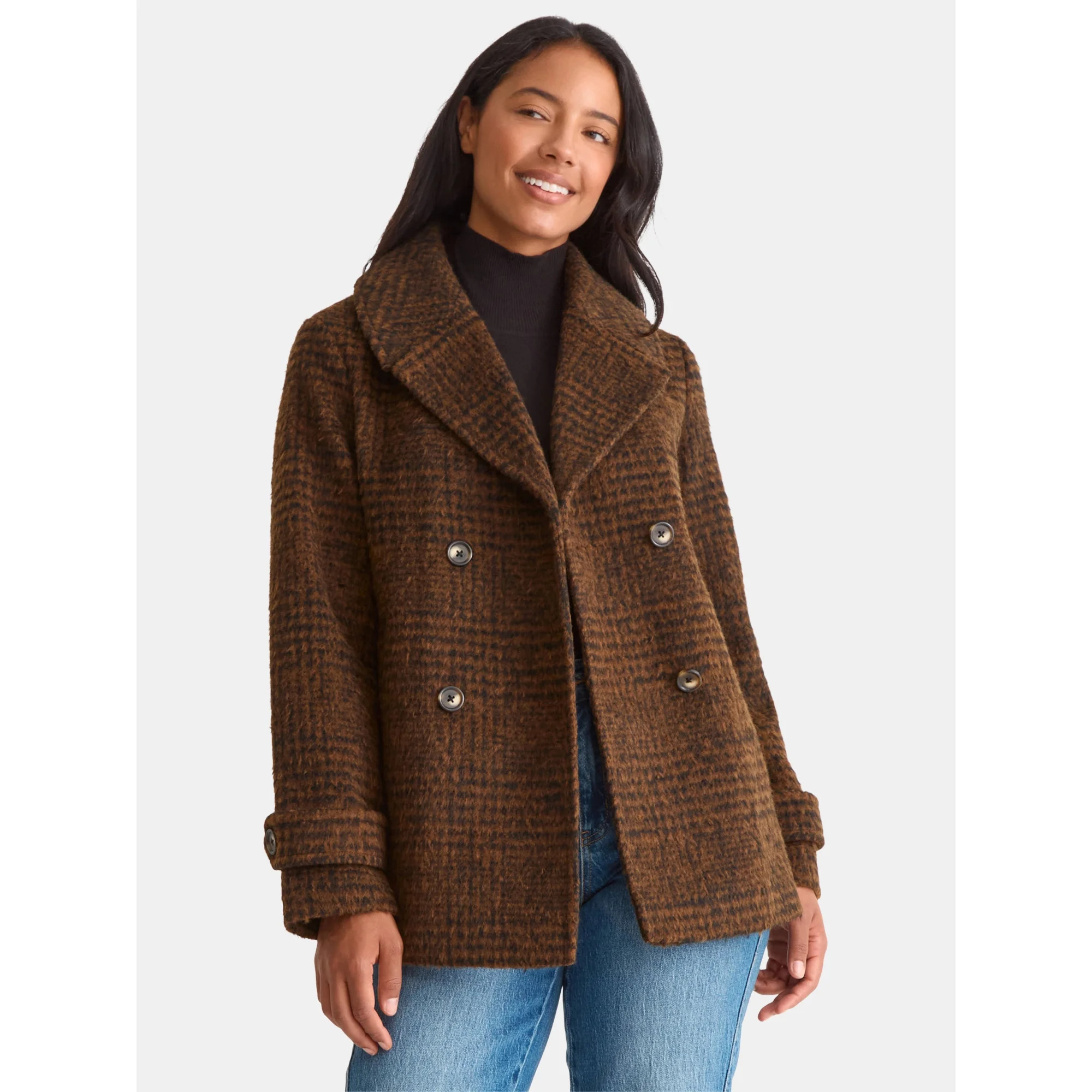 Time and Tru Women's and Women's Plus Faux Wool Peacoat, Sizes XS-2X | Walmart (US)