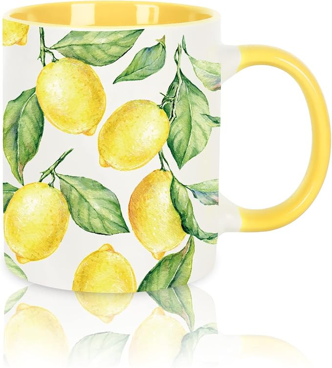Whaline Lemon Coffee Mug 12oz Summer Cute Ceramic Cup Fresh Lemon Tea Cup Novelty Birthday Gift f... | Amazon (US)