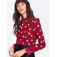 Polka Dot Bow Tie Neck Blouse Shirt Long Sleeves Tops Work Office S M L XL New | Bonanza (Global)