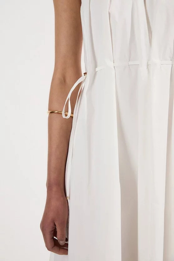 Cotton Ruched Waist Woven Midi Dress | Karen Millen UK + IE + DE + NL