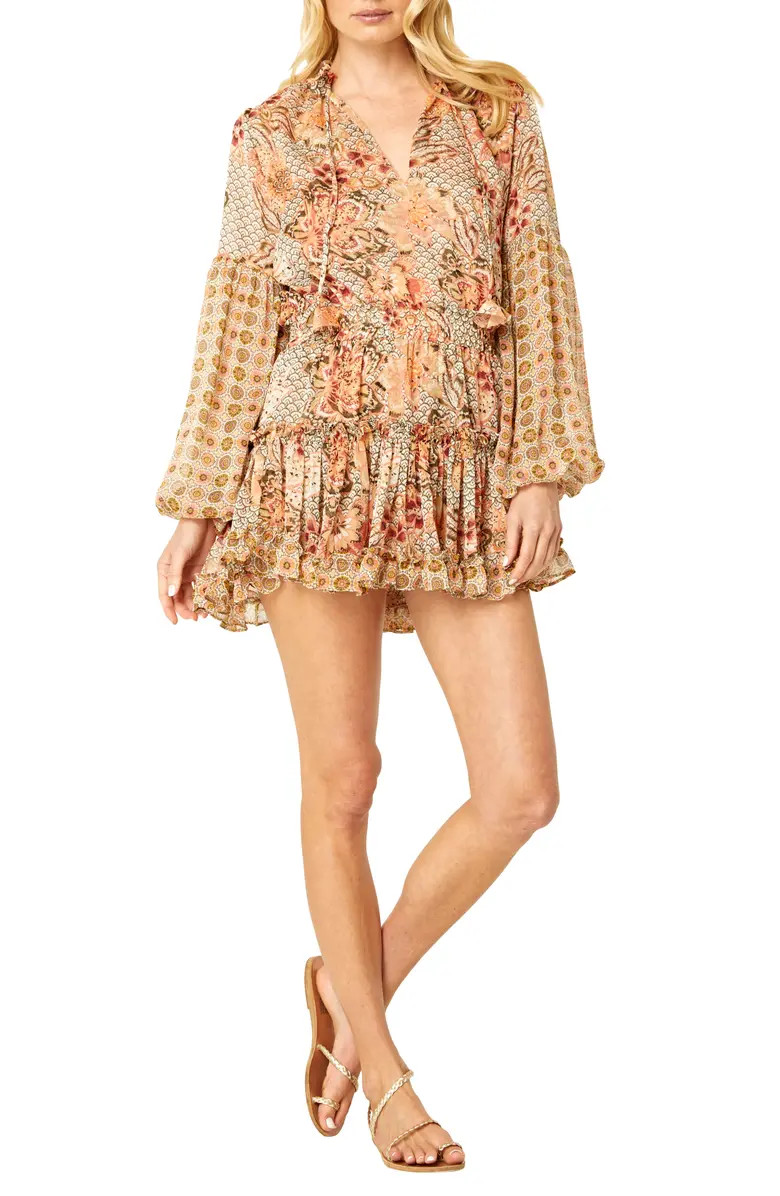 Elisabetta Medallion Floral Long Sleeve Chiffon Minidress | Nordstrom