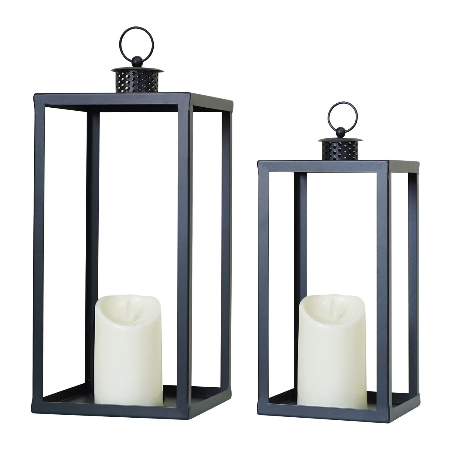 HPC Decor Black Metal Candle Lanterns Set of 2- Lanterns Decorative with Flickering Timer Candles... | Amazon (US)