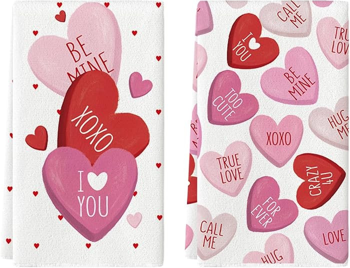 Artoid Mode Red Heart True Love Forever Valentine's Kitchen Towels Dish Towels, 18x26 Inch Annive... | Amazon (US)