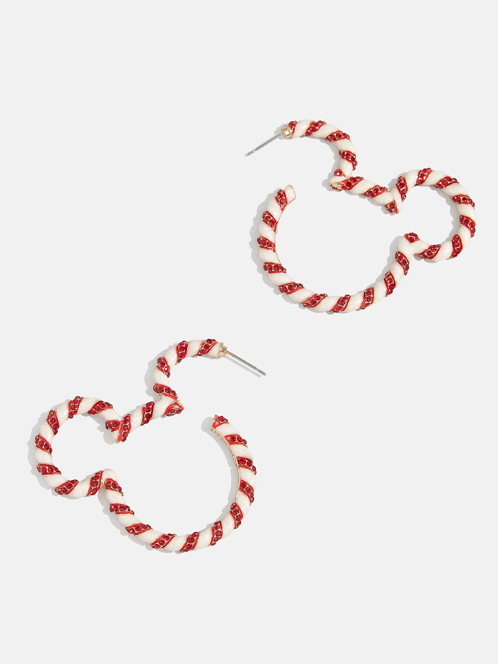 Mickey Mouse Disney Candy Cane Outline Hoop Earrings - Mickey Mouse Candy Cane Hoops | BaubleBar (US)