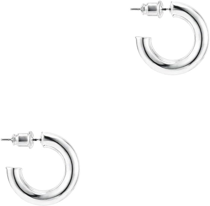 PAVOI 14K Gold Plated Lightweight Chunky Open Hoops | Gold Hoop Earrings for Women | Amazon (US)