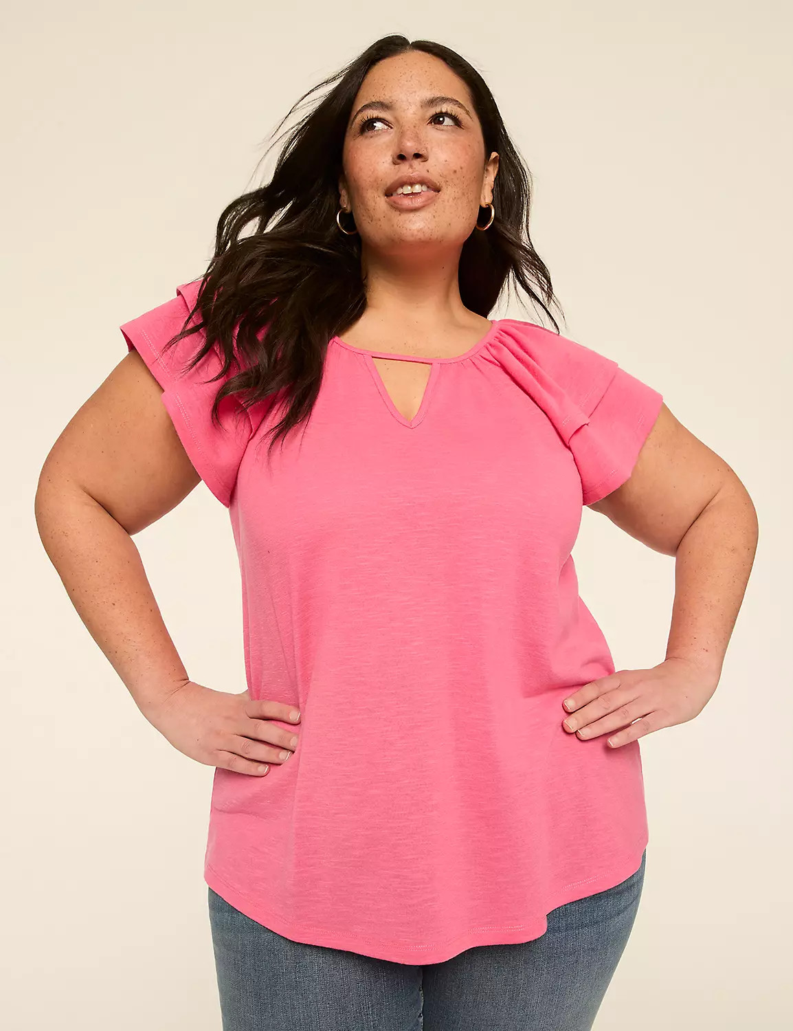 Double Flutter-Sleeve Keyhole Top | Lane Bryant (US)