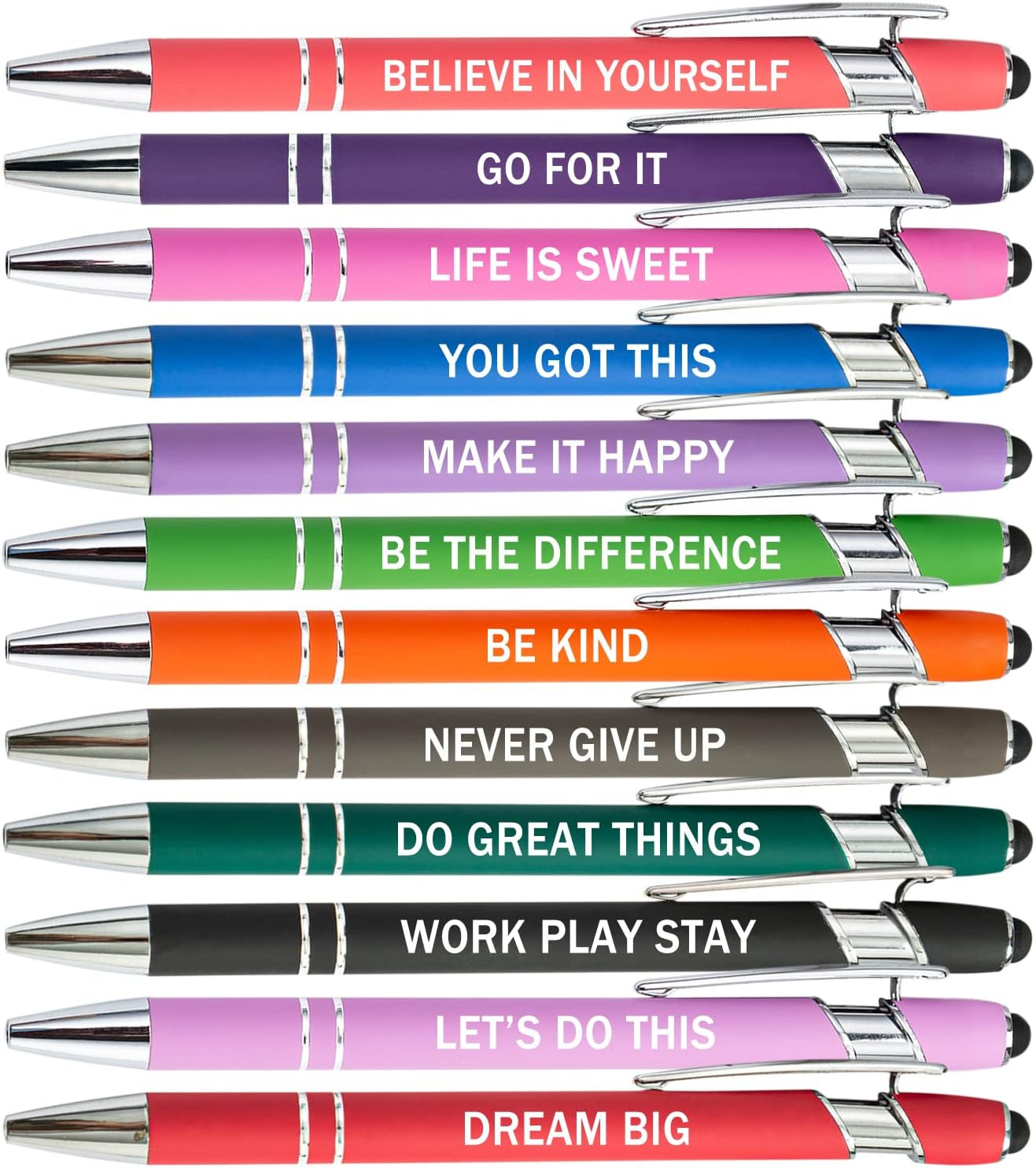 PASISIBICK 12 Pieces Motivational Inspirational Quotes Snarky Screen Touch Stylus Ballpoint Pens, Office Encouraging Scriptures, Black Ink (12 Color,Motivational) | Amazon (US)