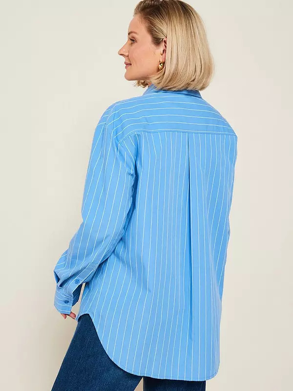 V by Very X Laura Byrnes Poplin Stripe Oversized Shirt - Blue | Very (UK)