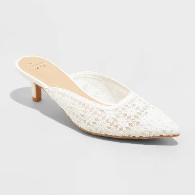 Women's Delilah Floral Embroidered Mule Heels - A New Day™ Off-White | Target