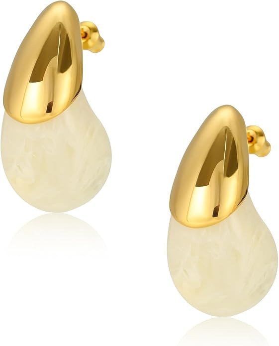 Chunky Resin Teardrop Earrings, 18K Gold Acrylic Resin Drop Hoops，Hypoallergenic Fashion Jewelr... | Amazon (US)