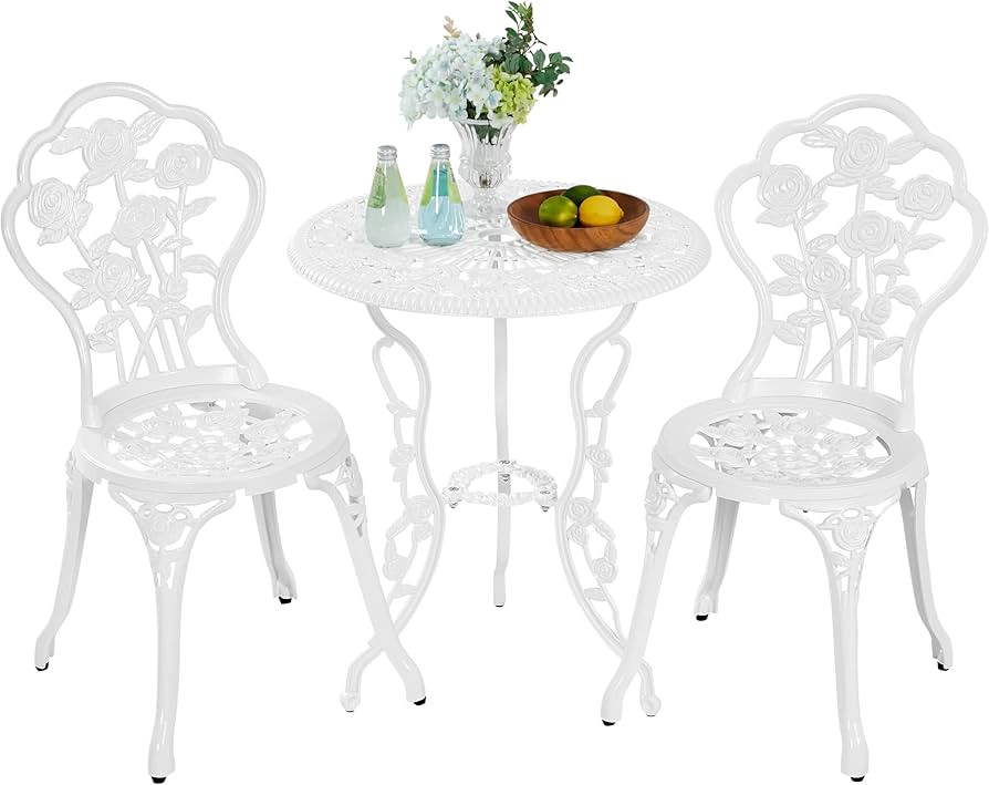 Yaheetech 3-Piece Outdoor Bistro Set w/Rose Design, Rust-Resistant Cast Aluminum Table and Chairs... | Amazon (US)