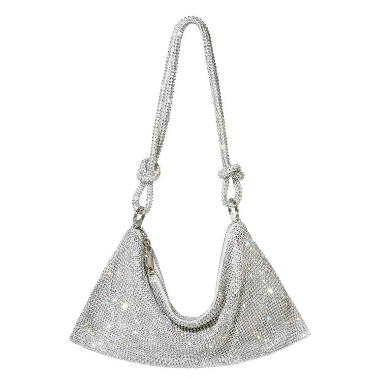 Rhinestone Purses for Women Luxury Diamond Shining Clutch Sparkly Hobo Bag Silver Handbag Vacatio... | Walmart (US)