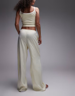 Topshop satin tie waist wide leg trouser in buttermilk | ASOS | ASOS (Global)