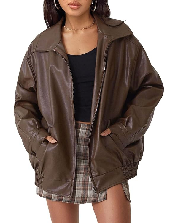 AUTOMET Womens Oversized Leather Jackets Faux Suede Fall Fashion Motorcycle Coats Winter Outfits ... | Amazon (US)