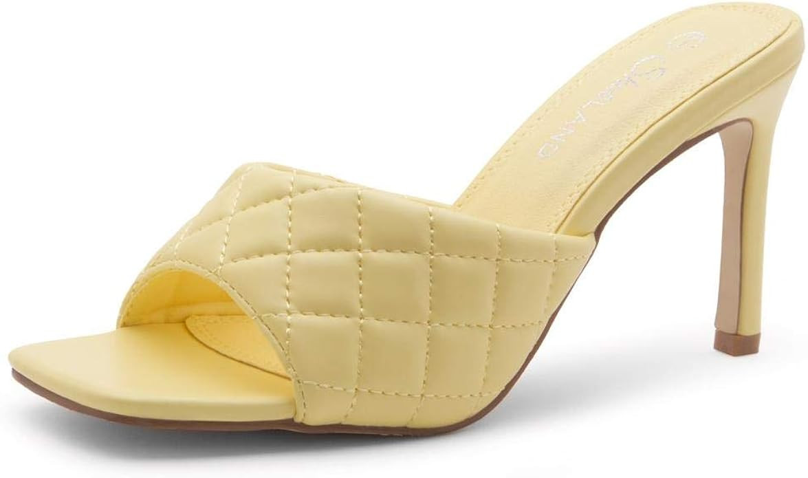Shoe Land MELROSE Women's Square Open Toe High Heel Sandals Quilted Single Band Slip on Mules | Amazon (US)