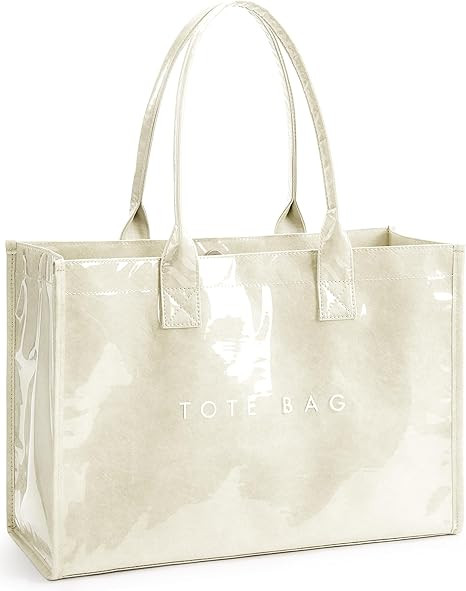 KALIDI PVC Tote Bag Women’s Kraft Paper Work Handbags Purses with Top Handle | Amazon (US)