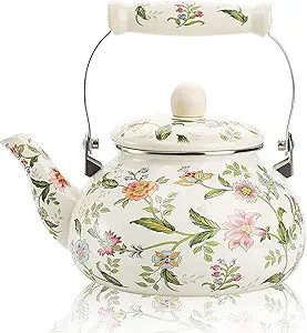 Enamel Teapot floral,Large Porcelain Enameled Teakettle,Colorful Water Tea Kettle pot for Stoveto... | Amazon (US)