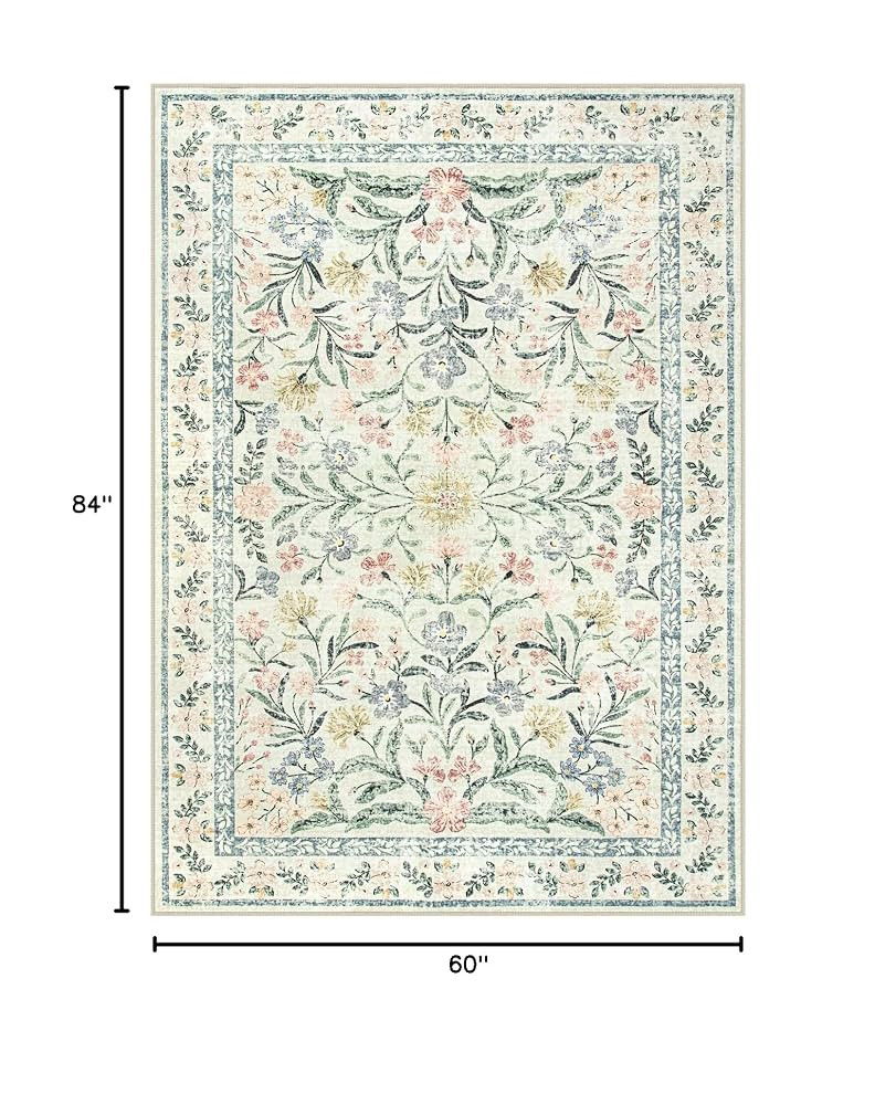 Lahome Boho Rugs for Living Room 5x7, Machine Washable Area Rugs Non-Slip, Vintage Floral Soft Ki... | Amazon (US)
