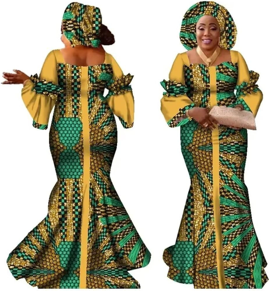 iooiooi African Dresses for Women Ankara Print Dashiki Long Dress with Headscarf African Women Pa... | Amazon (US)