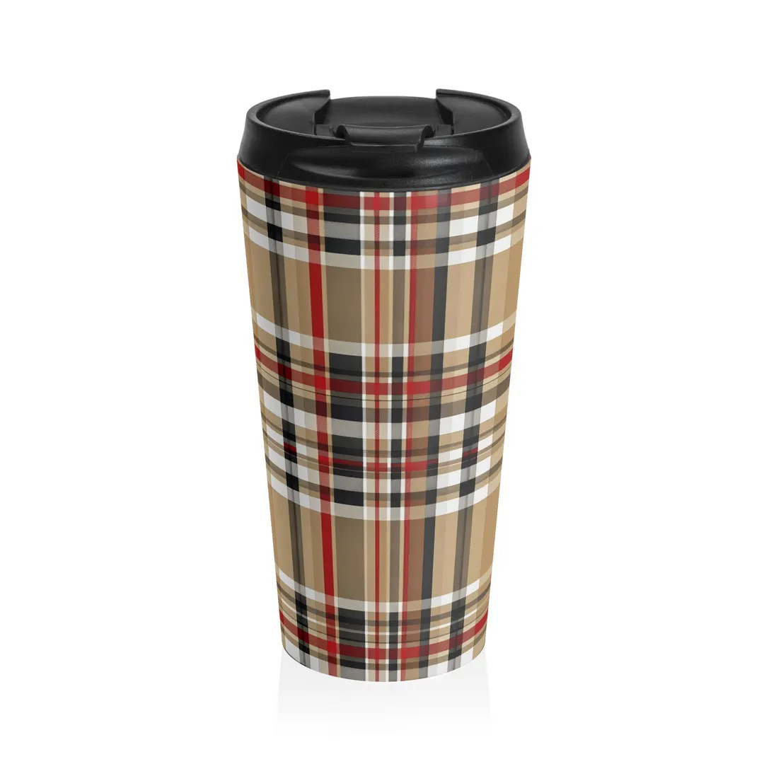 Plaid Stainless Steel Travel Mug: Khaki, Black, Red Tartan Pattern - Etsy | Etsy (US)