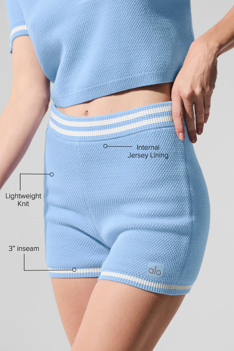 Tennis Club Sweater Knit Hot Short - Seashell Blue/White | Alo Yoga (US)