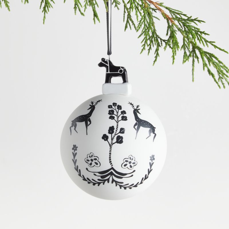 Black/White Reindeer Ball Christmas Tree Ornament | Crate and Barrel | Crate & Barrel