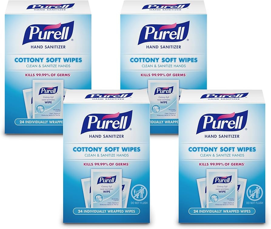 PURELL Cottony Soft Hand Sanitizing Wipes Clean Scent, 24 Individually Wrapped Wipes (Pack of 4 B... | Amazon (US)