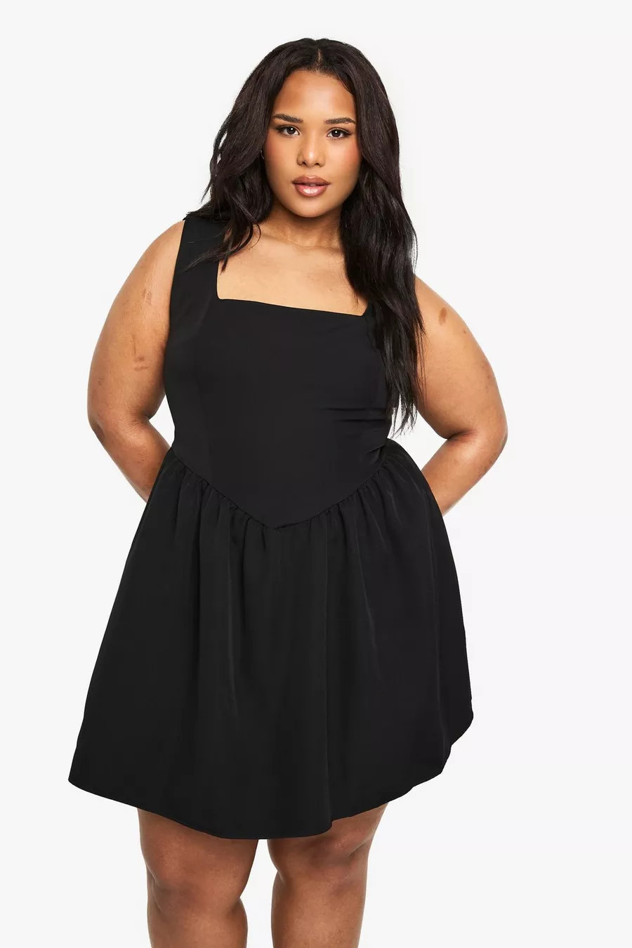 plus square neck sleeveless mini skater dress | Boohoo.com (UK & IE)