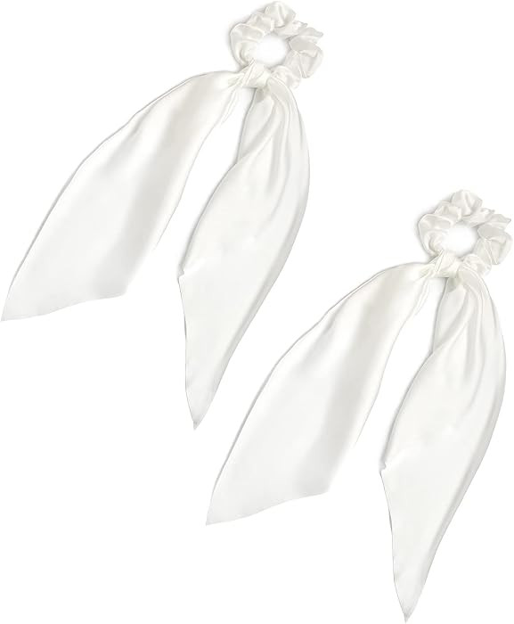 Pack of 2 Knotted Bow Hair Scrunchies Elastic Hair Scarf Hair Ties Bands Silky Satin Hair Ribbon ... | Amazon (US)