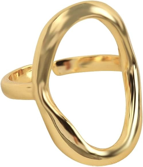 Oval Round Loop Open Statement Ring for Women 18K Gold Plated Ring Classic Oval Adjustable Ring Dainty Promise Minimalist Rings for Women | Amazon (US)