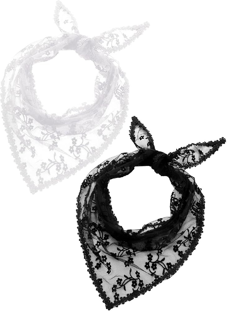 Boao 2 Pieces 1950s Retro Lace Scarf Triangle Neck Scarf Embroidered Lace Wrap Hair Wrap for Wome... | Amazon (US)