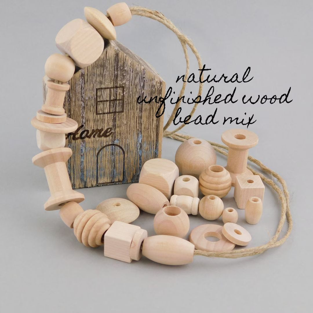 Unfinished Wood Beads Assortment Mix Grab Bag Barrels Round - Etsy | Etsy (US)