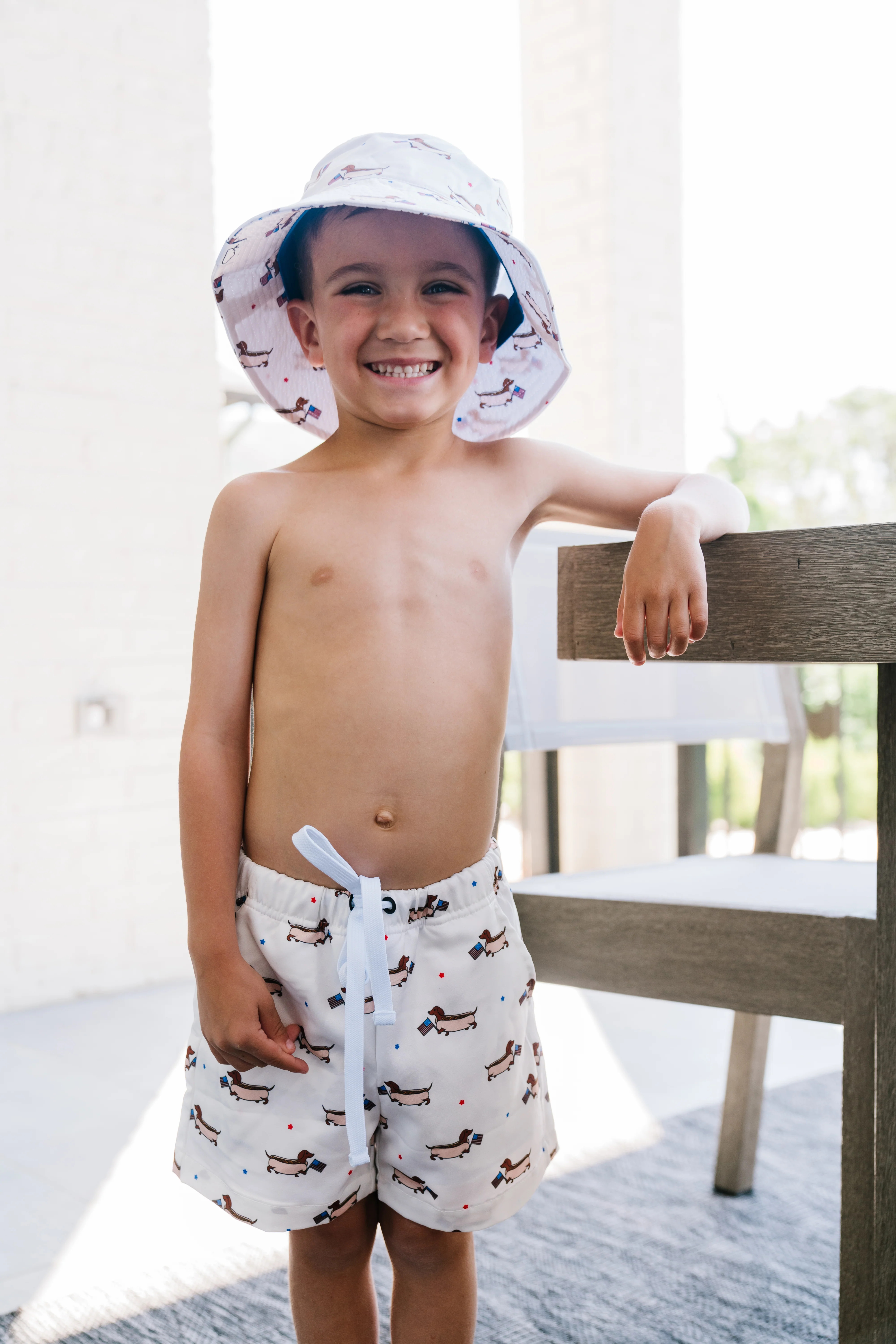 PRESTON'S AMERICAN PUPS DREAM SWIM TRUNKS | Dream Big Little Co.
