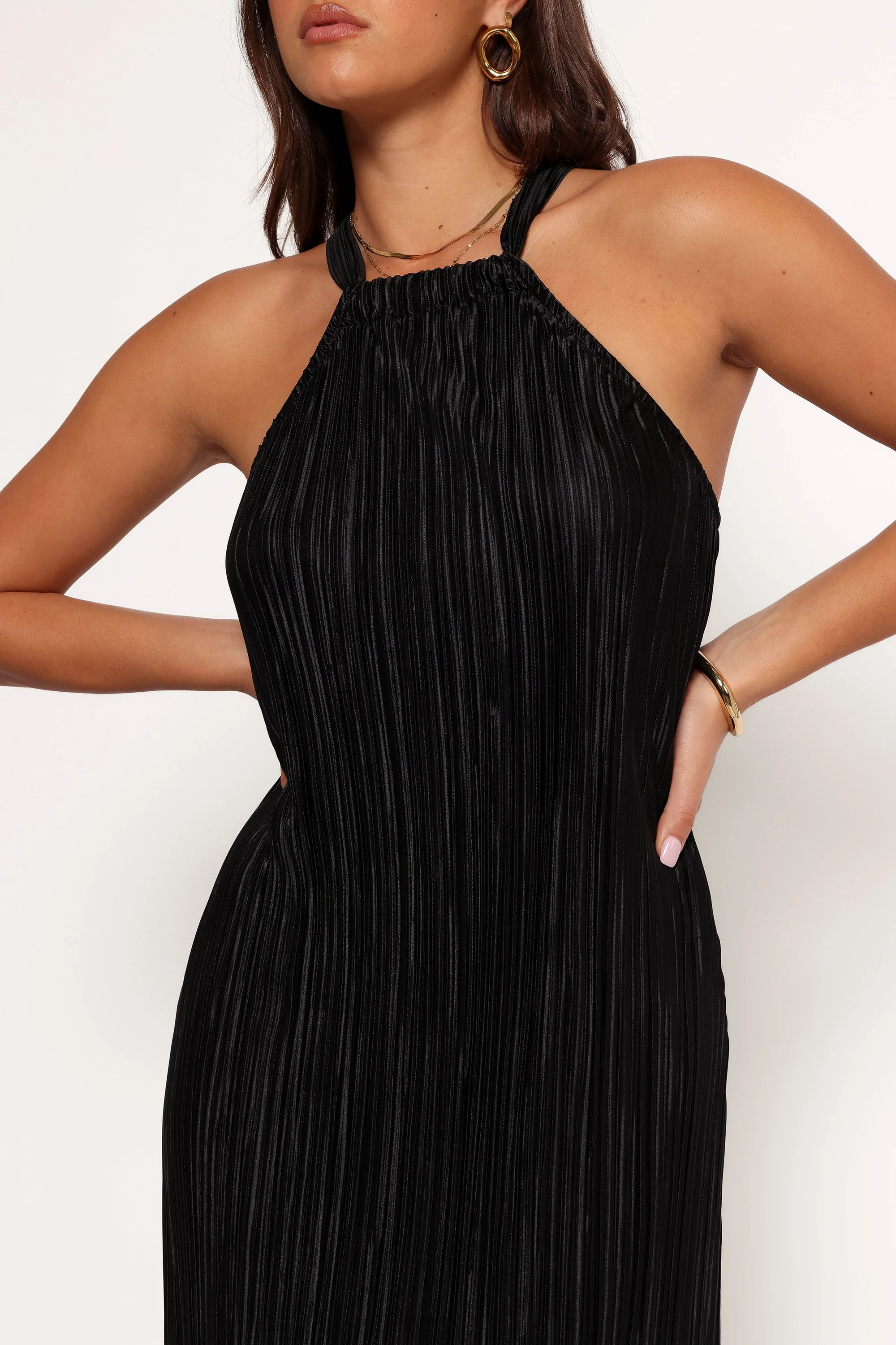 Melody Plisse Halter Maxi Dress - Black | Petal & Pup (US)