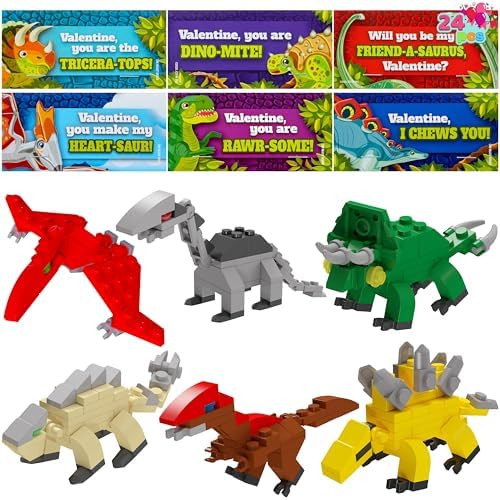 JOYIN 24 Packs Valentines Day Cards with Dinosaur Building Blocks for Gifts Party Favor, Classroo... | Amazon (US)