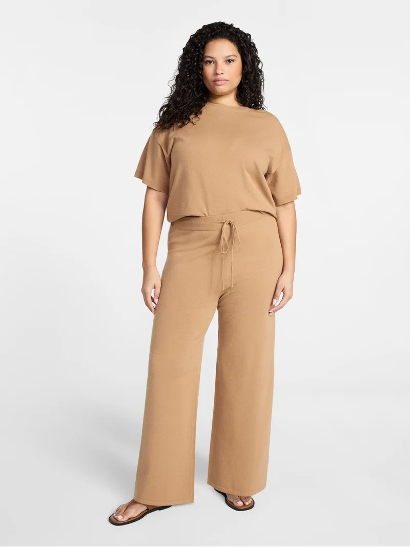 Terra & Sky Women’s Plus Short Sleeve Sweater and Pants, 2-Piece Matching Set, Sizes 0X-4X | Walmart (US)