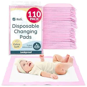 Reli. Disposable Changing Pads for Baby (110 Pack) | 13" x 18" Pink Disposable Diaper Changing Pa... | Amazon (US)
